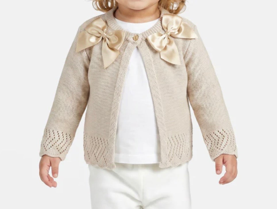 Cardigan with 2 Big Bows - Beige