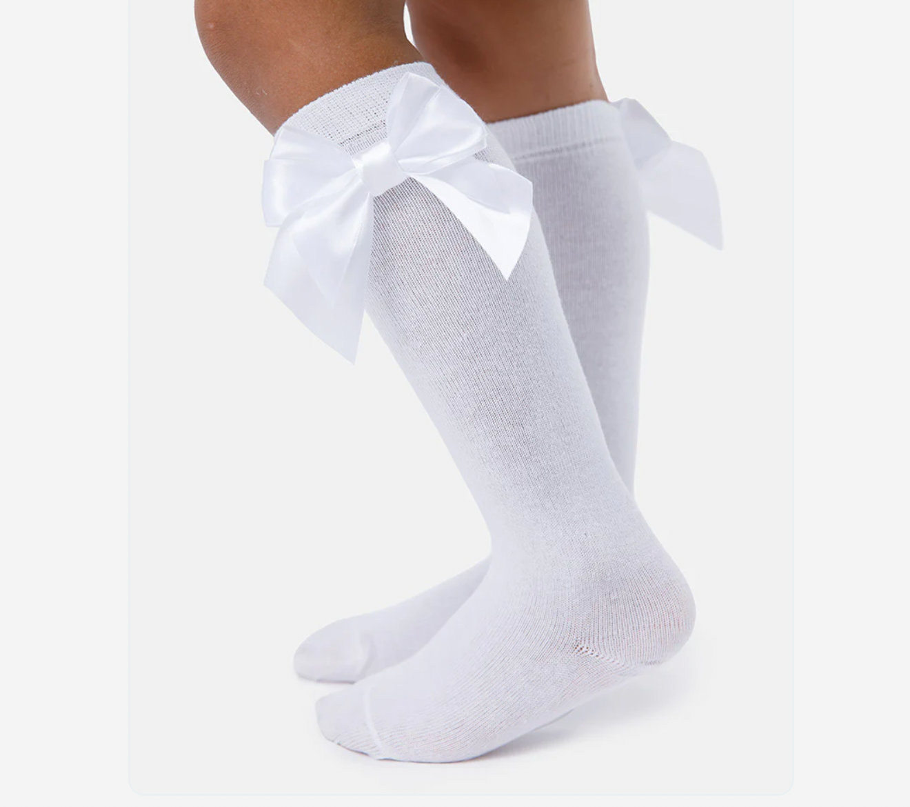 Baby Girl Knee Socks with Satin Double Bow - White & White