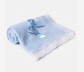 Baby Knitted Spanish Blanket with Bow - Baby Blue