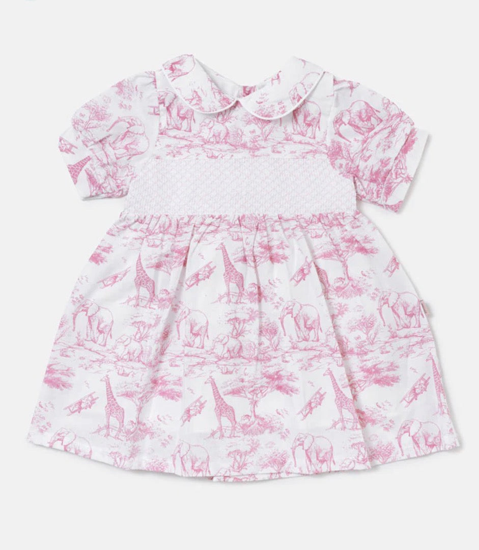 Baby Girl Smocked Safari Dress - Baby Pink
