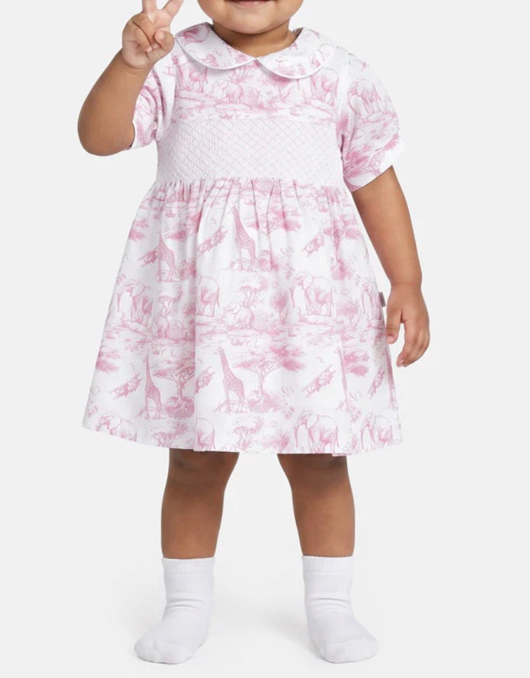 Baby Girl Smocked Safari Dress - Baby Pink