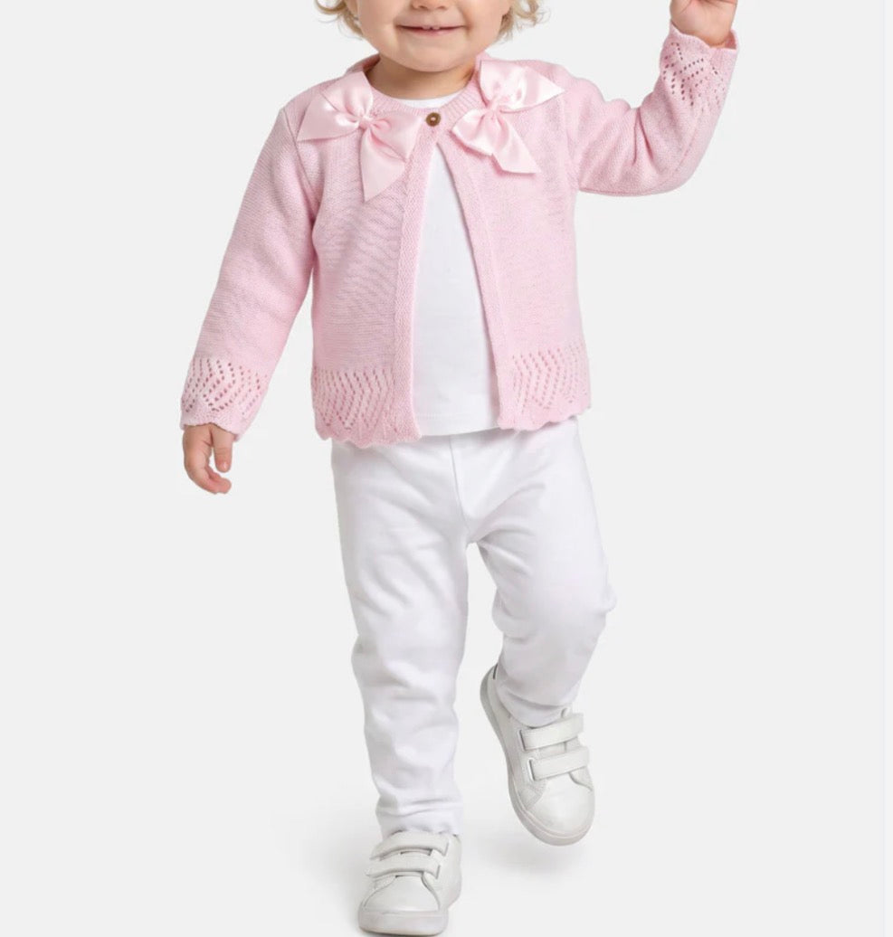 Baby Girl Cardigan with 2 Big Bows - Baby Pink