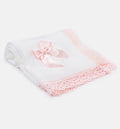Baby Open Dot Knitted Spanish Blanket with Bow - White & Baby Pink