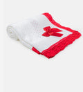 Baby Open Dot Knitted Spanish Blanket with Bow - White & Red