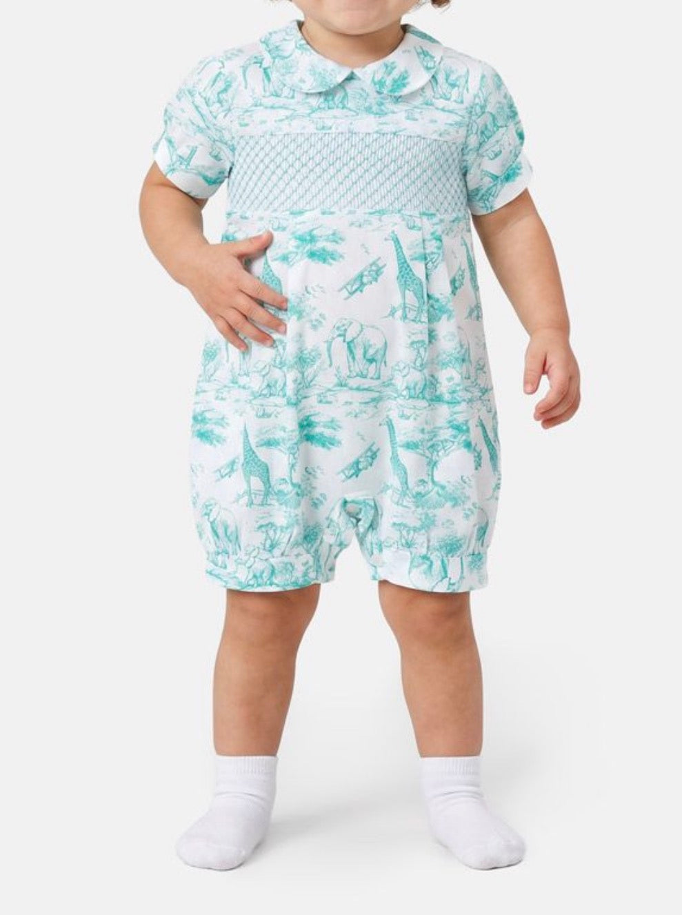 UNISEX - Safari Smocked Romper - Mint