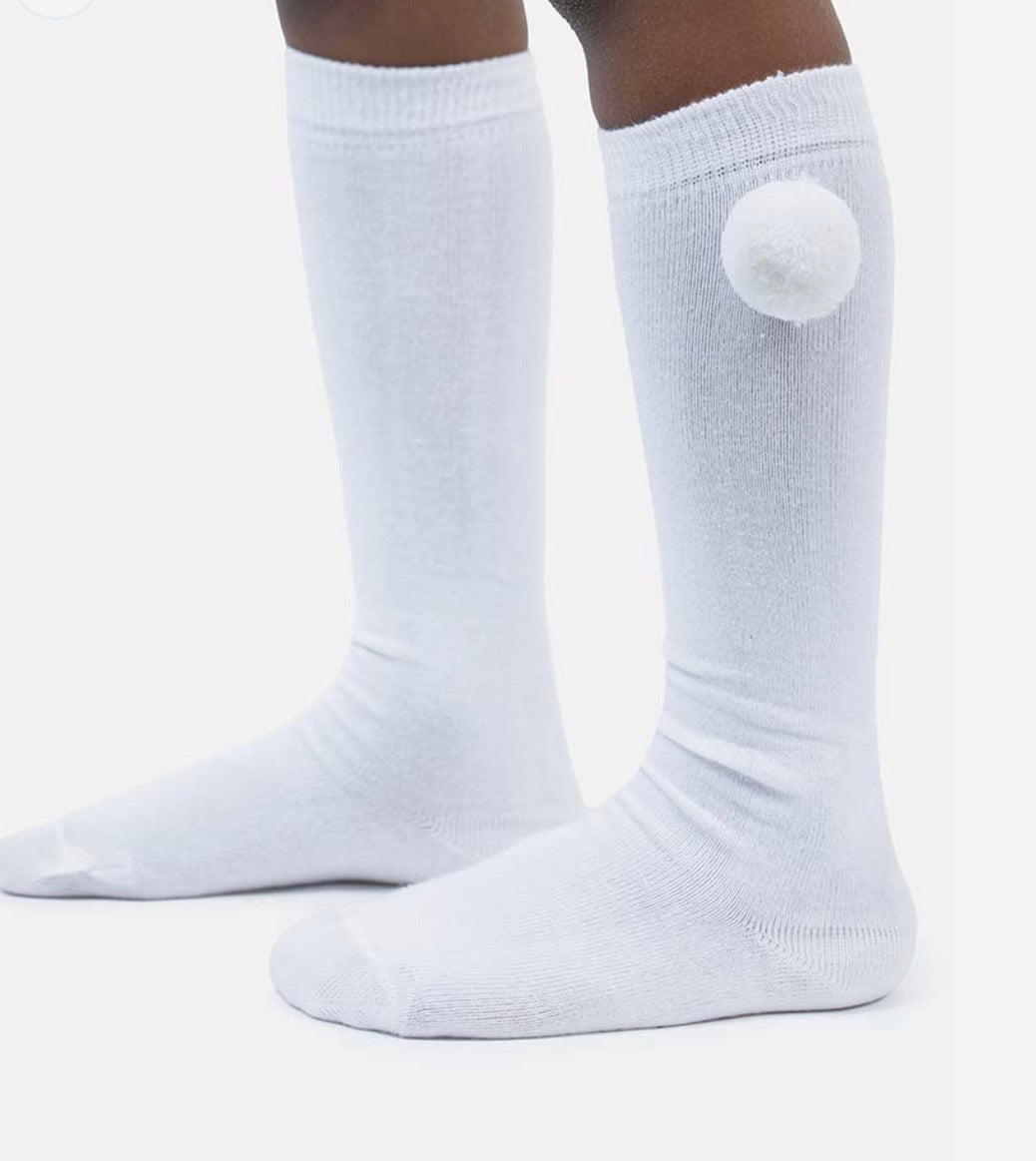 Baby Boy Vibrant Pom-pom Knee Socks - White