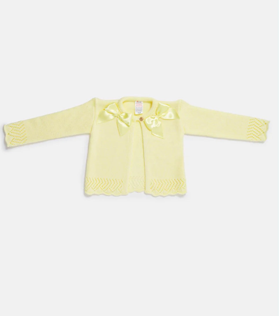 Baby Girl Cardigan with 2 Big Bows - Lemon Yellow