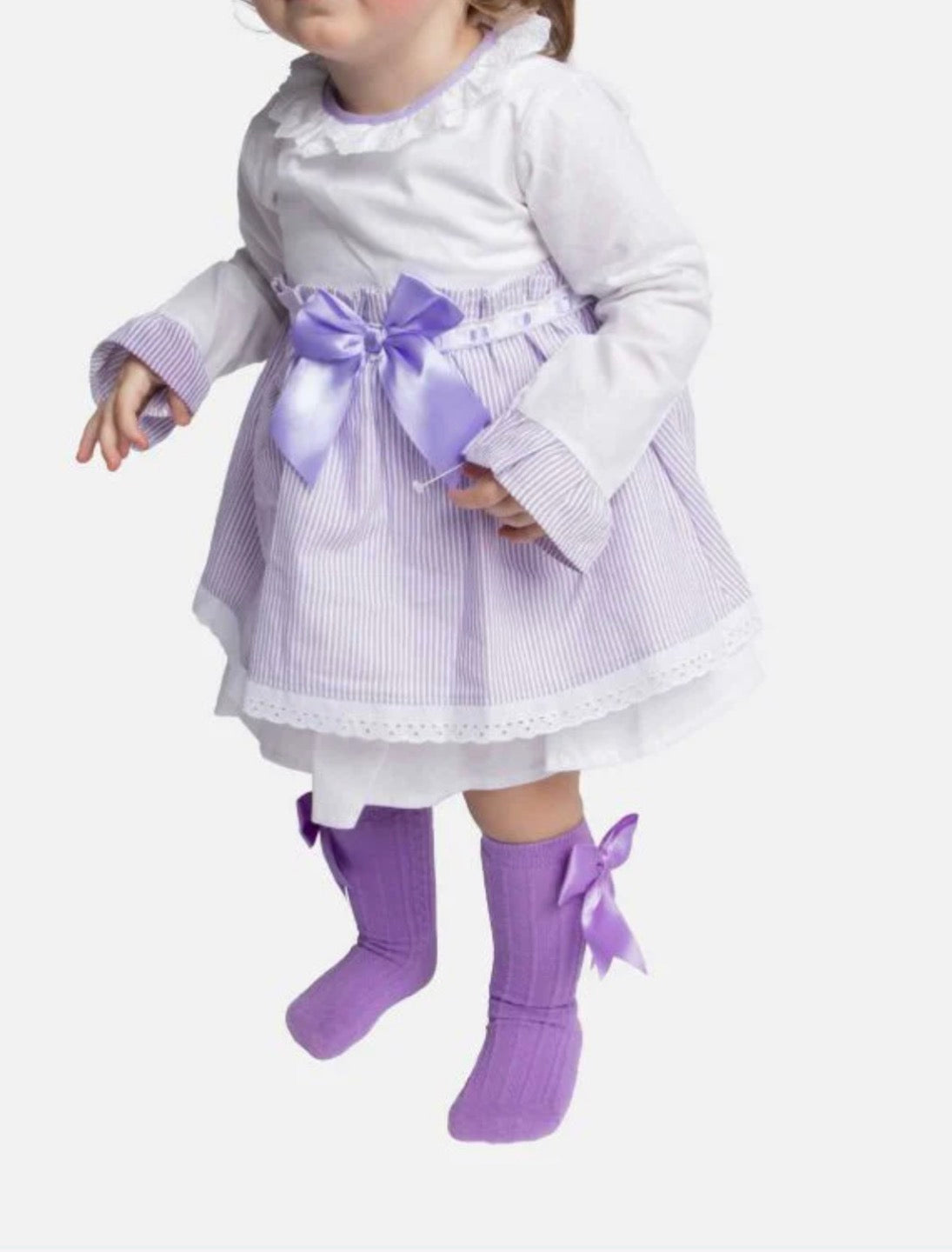 Baby Girl Eva Stripped Dress With Bow and Knickers - Purple