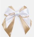 Baby Girl Satin Double Bow Hairclip - White & Tan