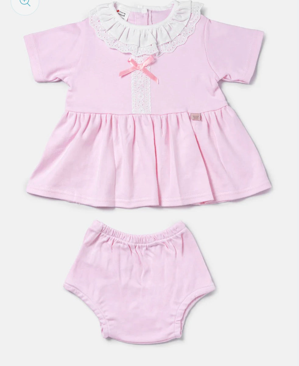 Baby Girl Dora Dress with Bloomers - Baby Pink