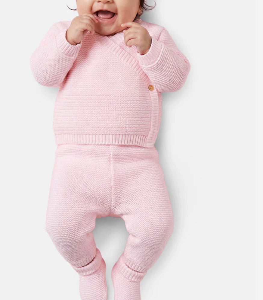Baby 4-Piece Knitted Embroidery - Baby Pink