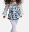 Baby Girl Tartan Romper Set with Bow and Lace-Baby Blue