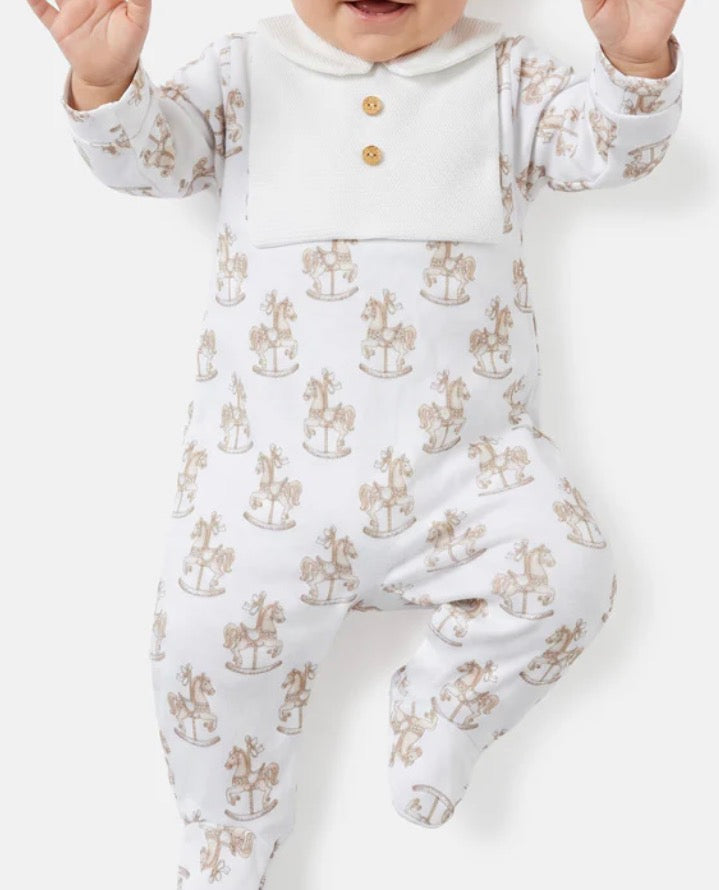 Baby Grow Rocking Horse with Peter Pan Collar - Beige