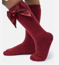 Baby Girl Vibrant Big Satin Bow Knee Socks - Burgundy