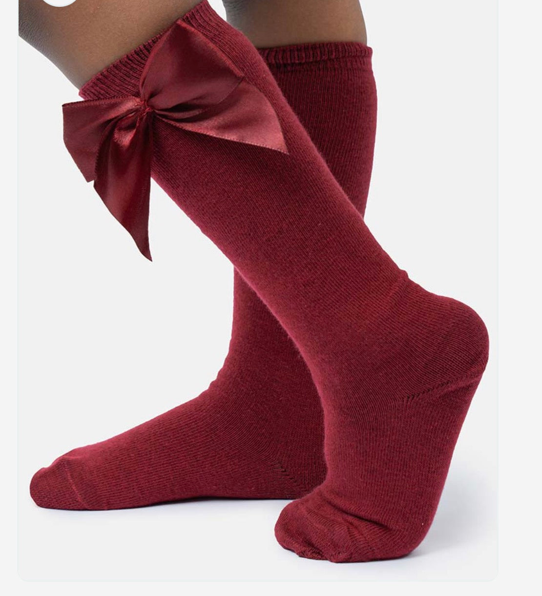Baby Girl Vibrant Big Satin Bow Knee Socks - Burgundy