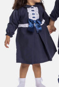 Baby Girl Classic Dress With Bow Long Sleeves - Navy Blue