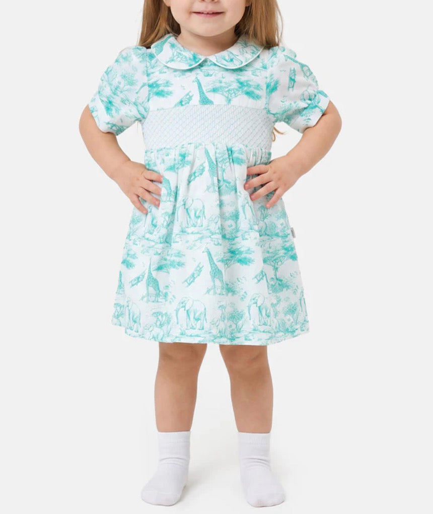 Baby Girl Smocked Safari Dress - Mint Green