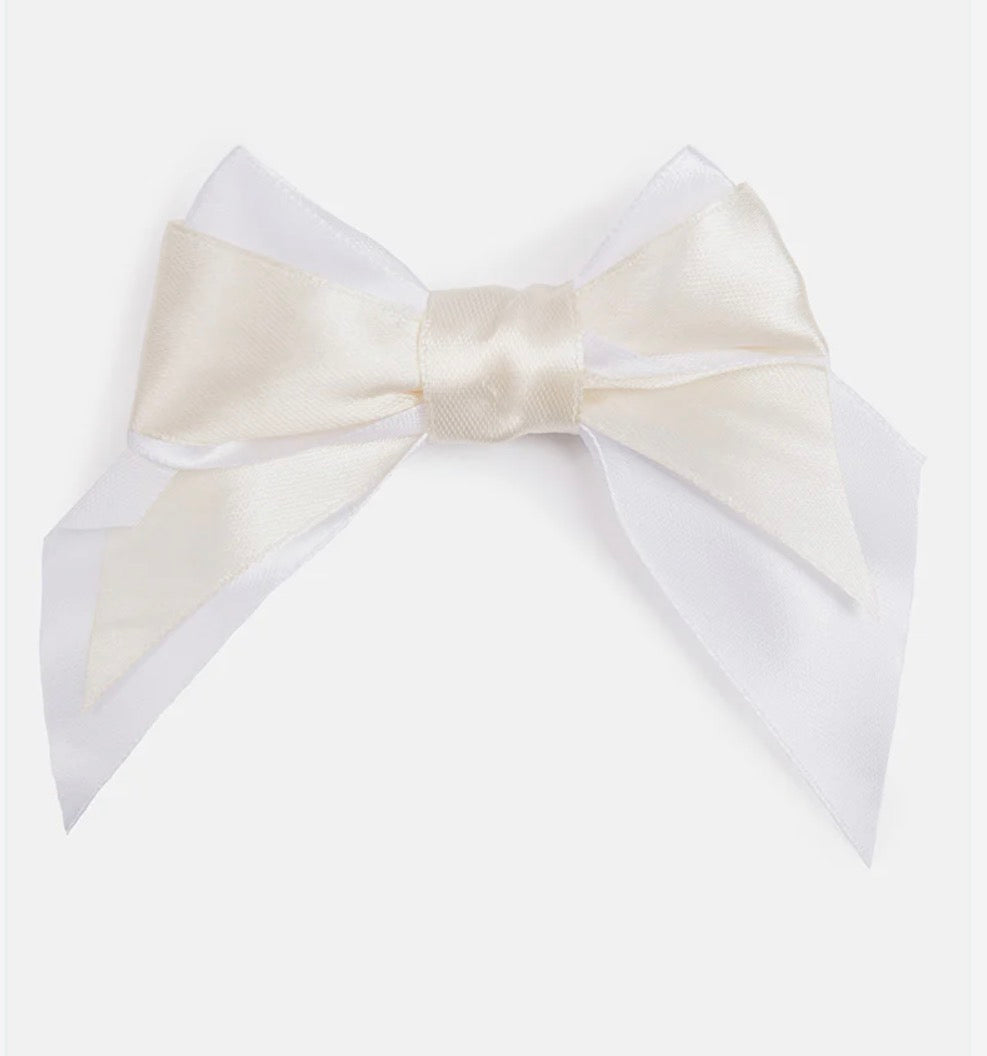 Baby Girl Satin Double Bow Hairclip - Cream & White