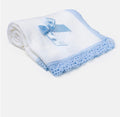 Baby Open Dot Knitted Spanish Blanket with Bow - White & Baby Blue