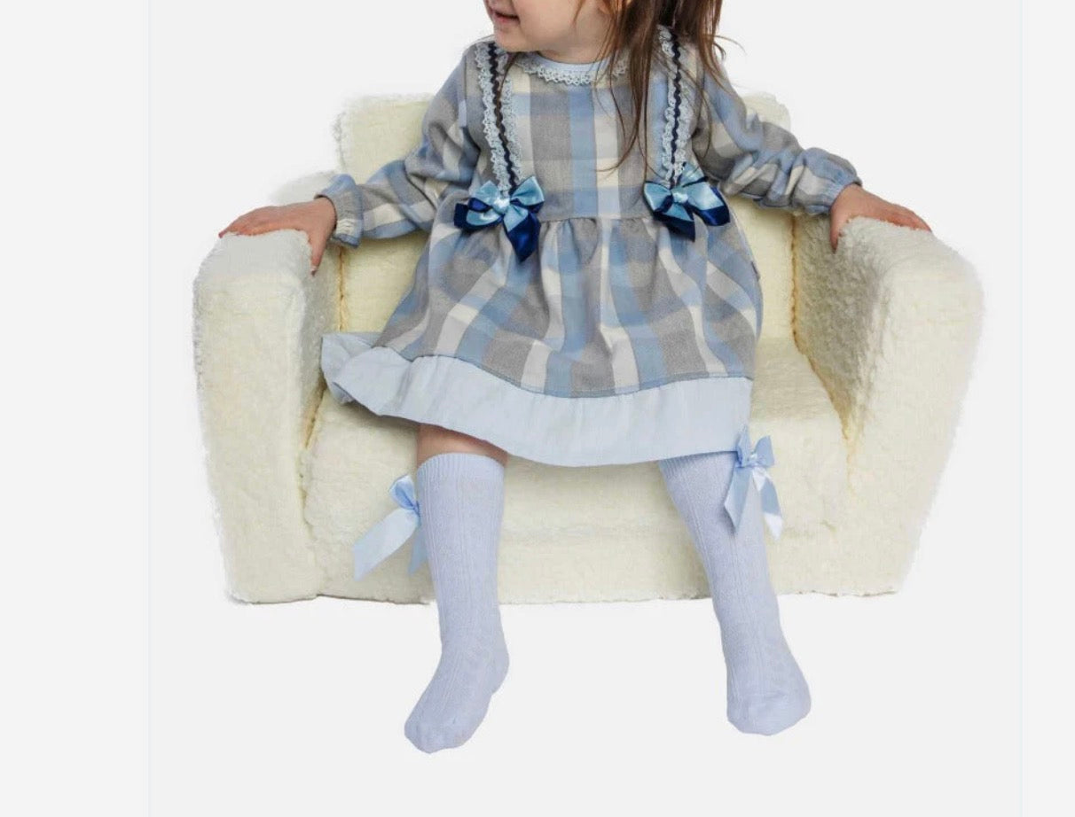 Baby Girl Tartan Spanish Dress-Baby Blue