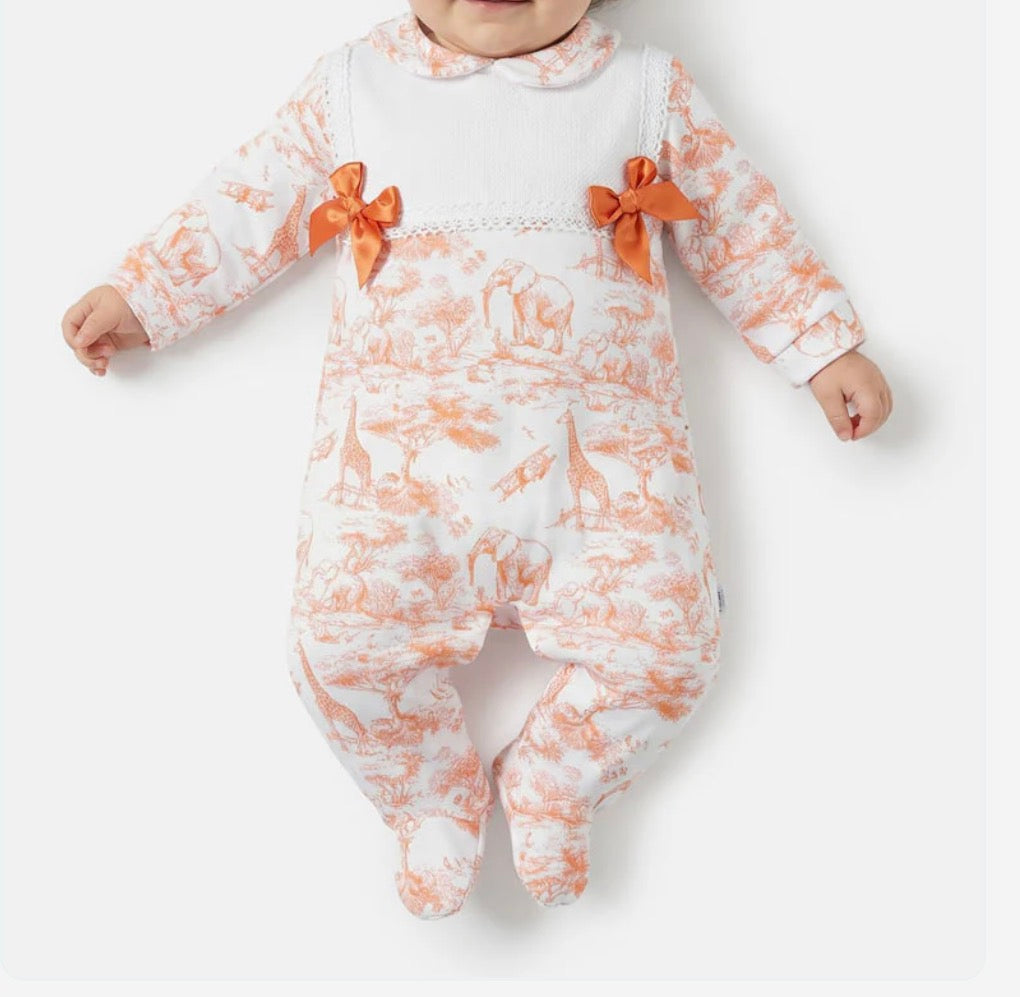 Baby Grow Safari Style with Satin Bows - Orange