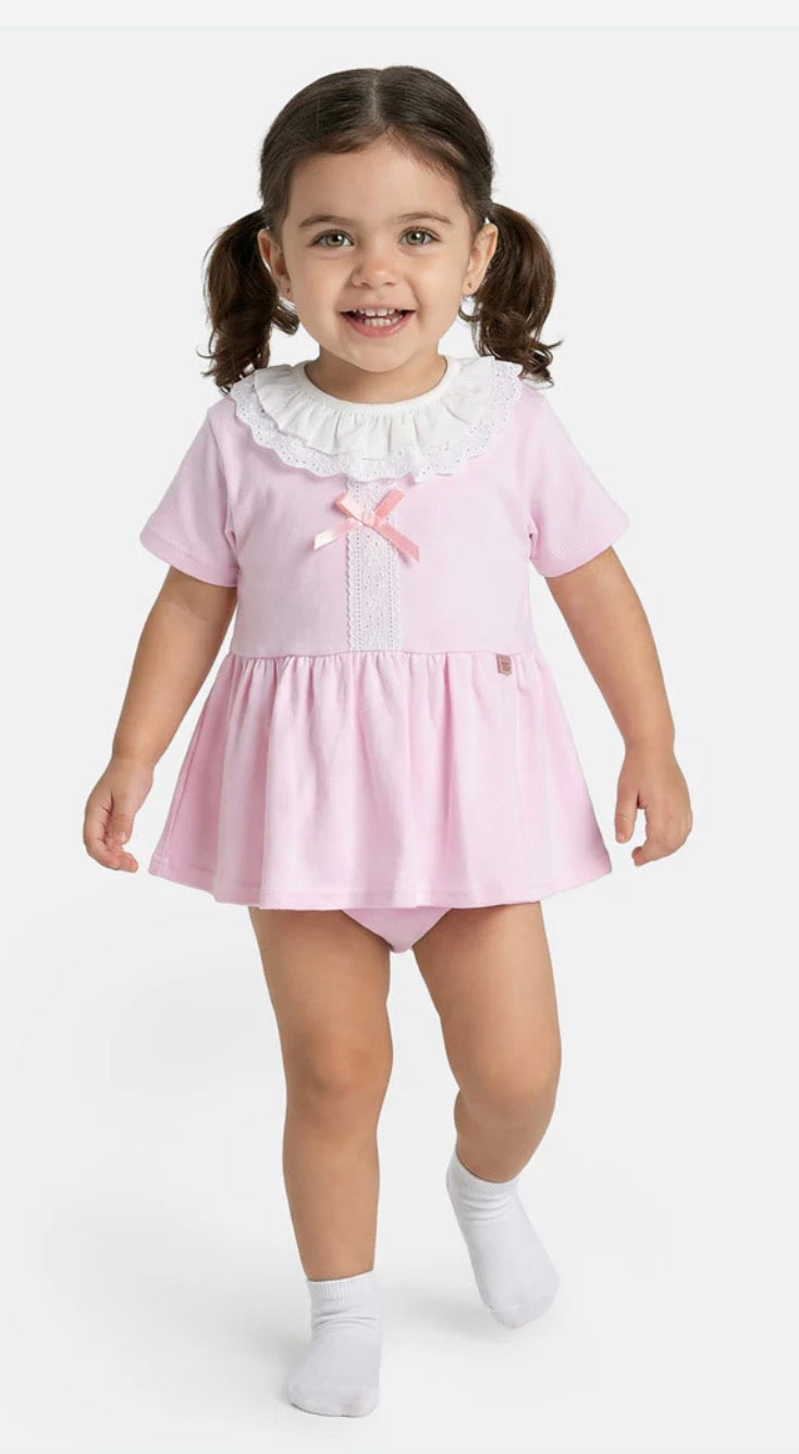 Baby Girl Dora Dress with Bloomers - Baby Pink