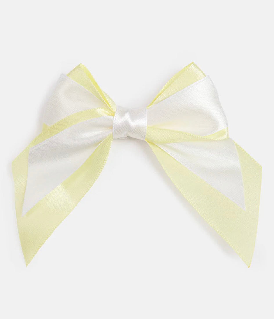 Baby Girl Satin Double Bow Hairclip - White & Lemon Yellow