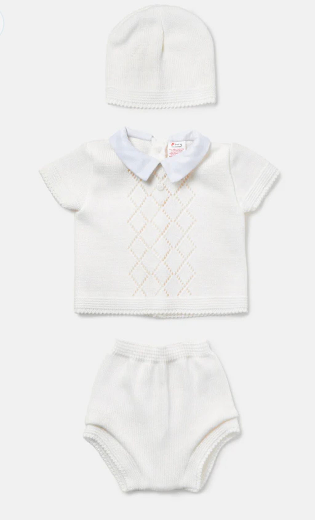Baby Boy Diamond Eyelet Knit 3-Piece Gift Box Set - White