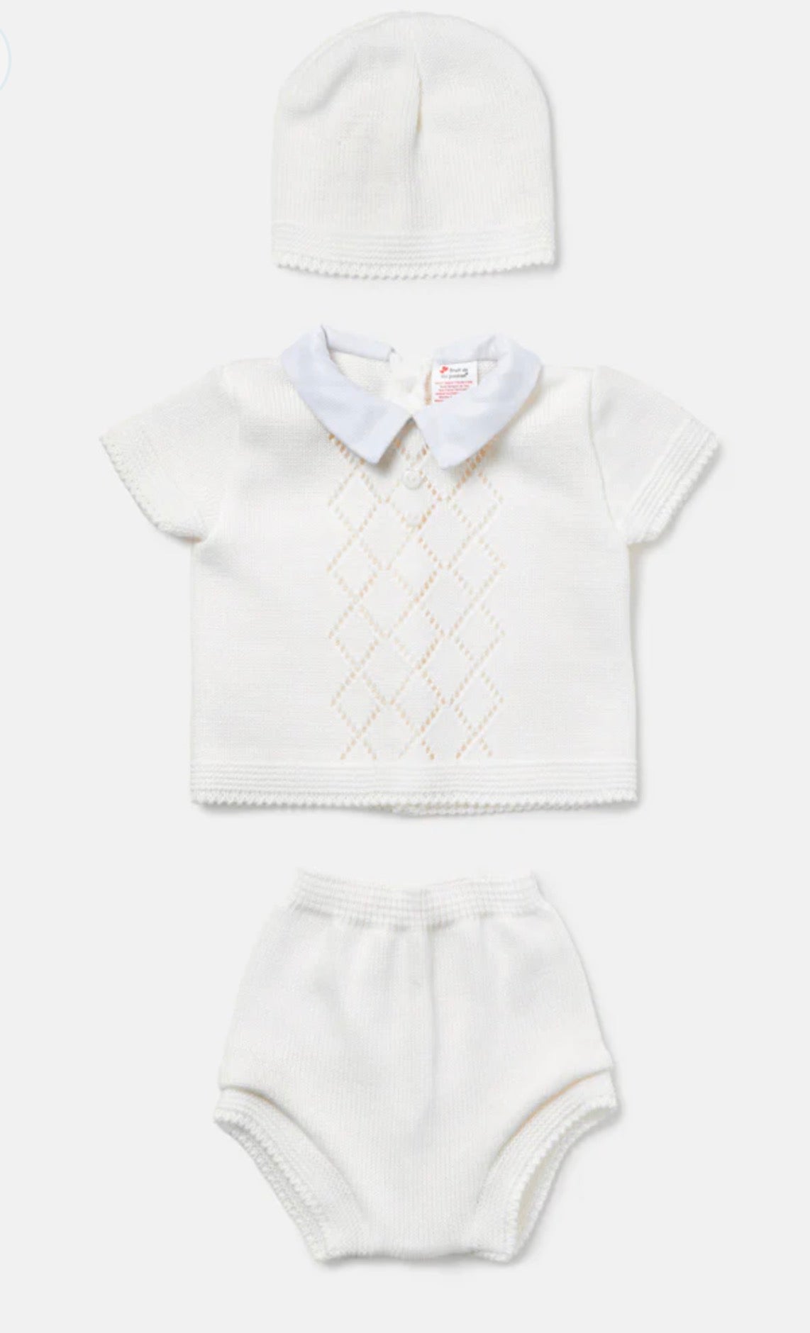 Baby Boy Diamond Eyelet Knit 3-Piece Gift Box Set - White