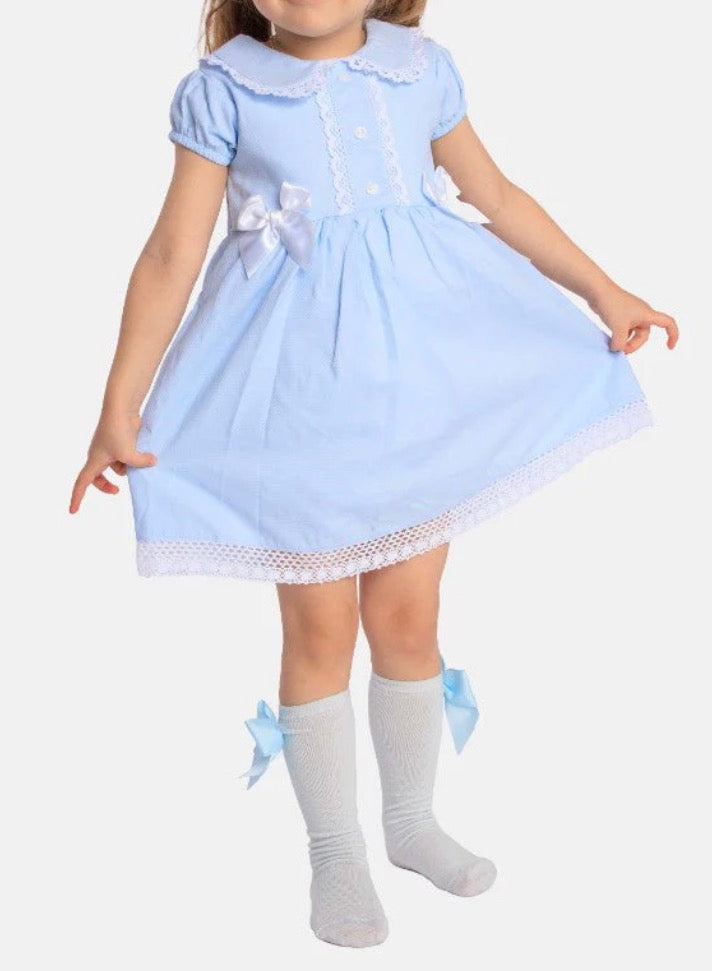 Baby Girl Spanish Dress with Bows-Baby Blue