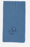 Baby Knitted Spanish Blanket with Satin Bow - Blue