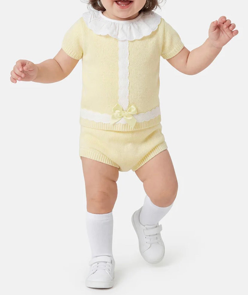 Baby Girl 2-piece Spanish Knitted Set - Lemon Yellow