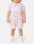 UNISEX - Safari Smocked Romper - Baby Pink