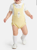 Baby 2-piece Knitted Romper Set With Bunny - Lemon Yellow & White