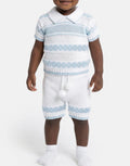 Baby Boy 2-piece Spanish Knitted Set - White & Baby Blue