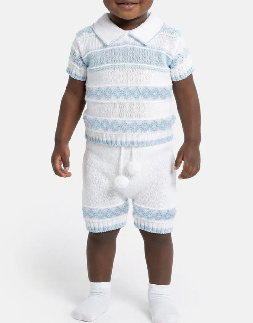 Baby Boy 2-piece Spanish Knitted Set - White & Baby Blue