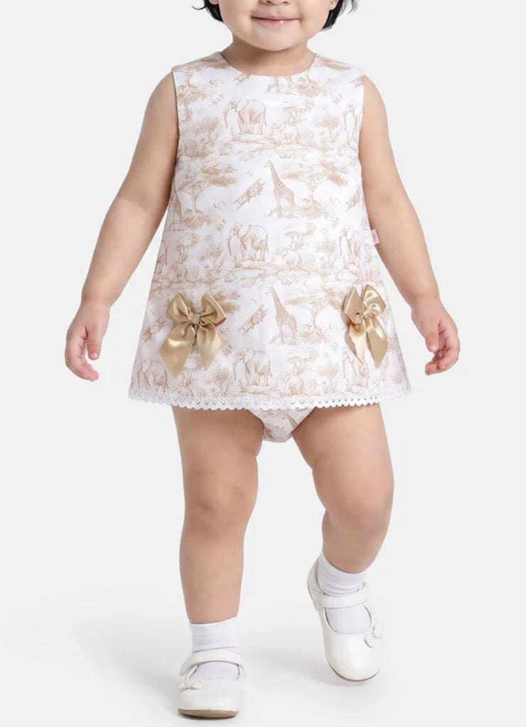 Baby Girl Top & Bloomers Set Safari Style - Beige