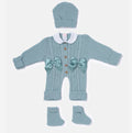 Baby All-In-One Knitted 3-Piece Set with Bows - Mint Green