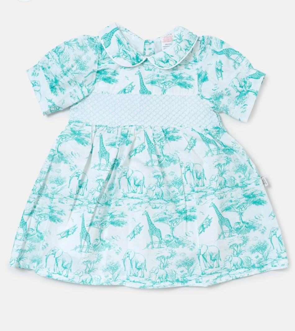 Baby Girl Smocked Safari Dress - Mint Green