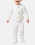 Baby Boy Knitted Cardigan with Pom-Poms - Ivory