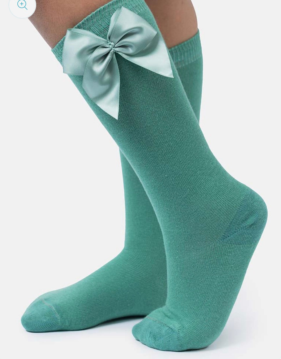Baby Girl Vibrant Big Satin Bow Knee Socks - Mint Green
