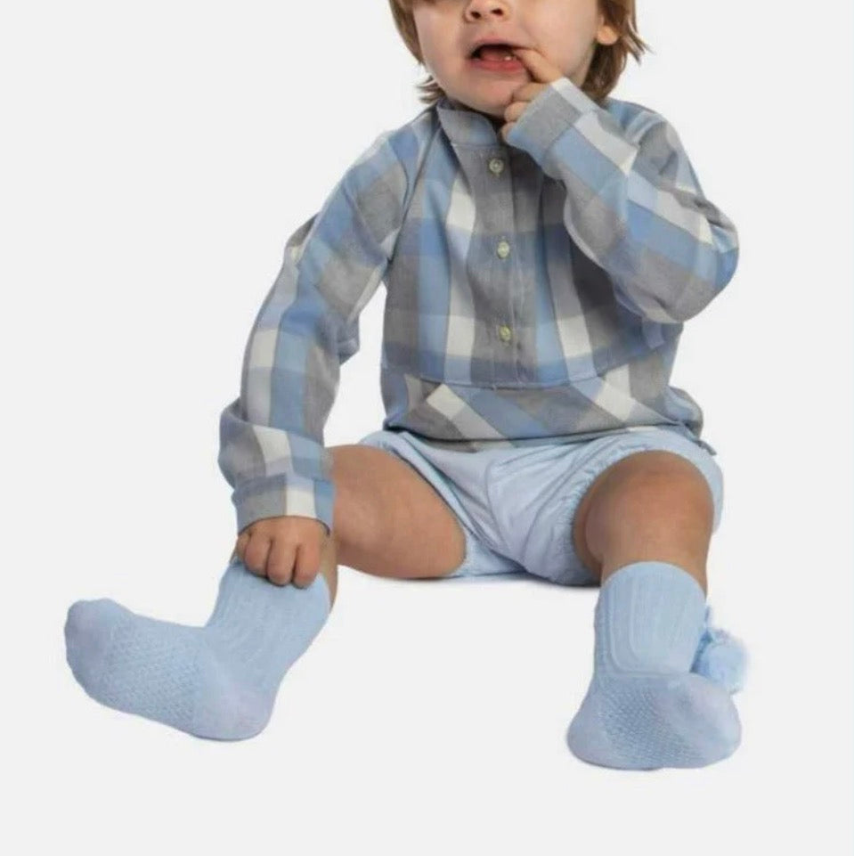 Baby Boy Aiden Collection Tartan Spanish Shirt with Jam Pants-Baby Blue