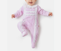 Velour Baby Grow with Lace Bodice Trim - Baby Pink