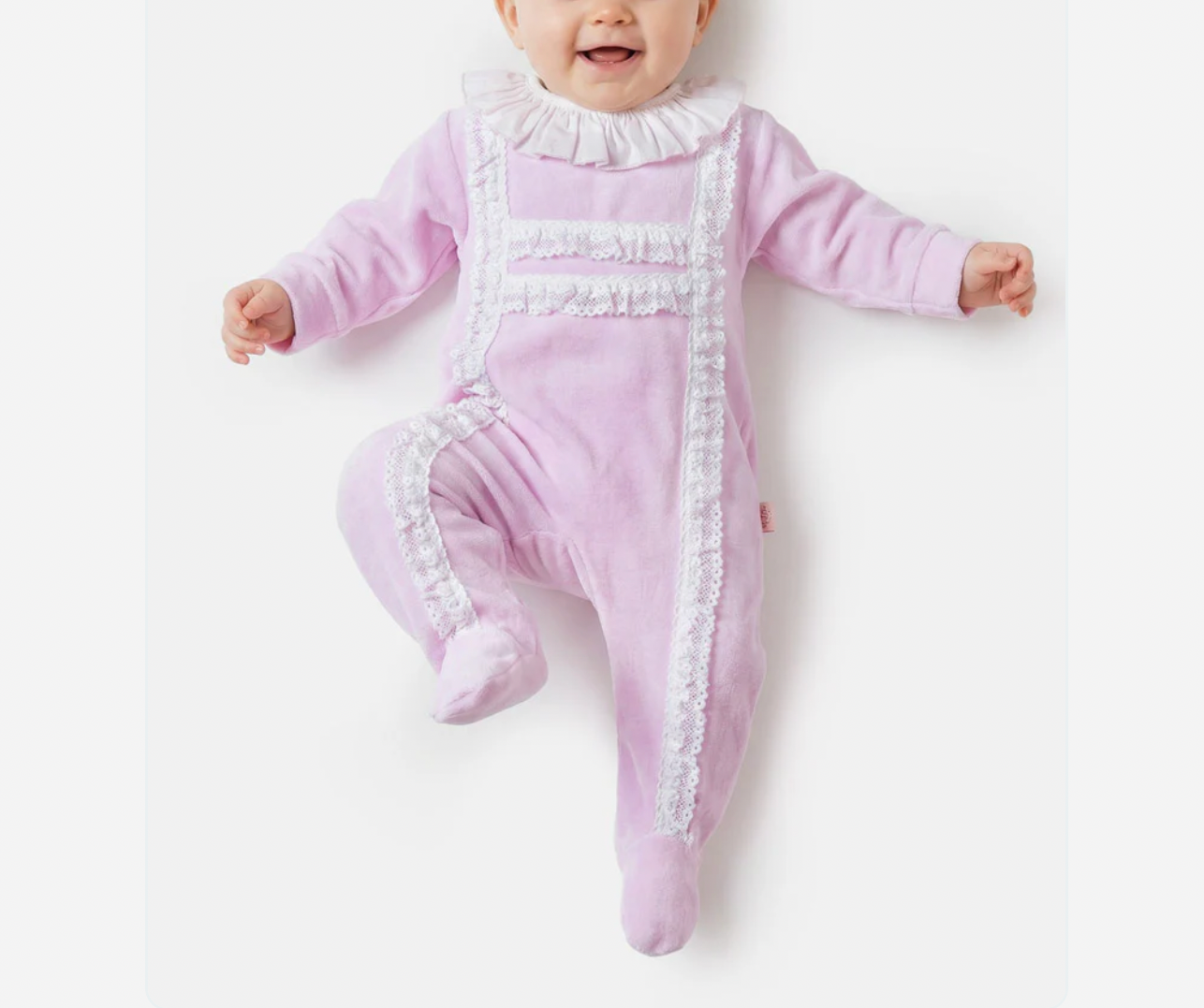 Velour Baby Grow with Lace Bodice Trim - Baby Pink