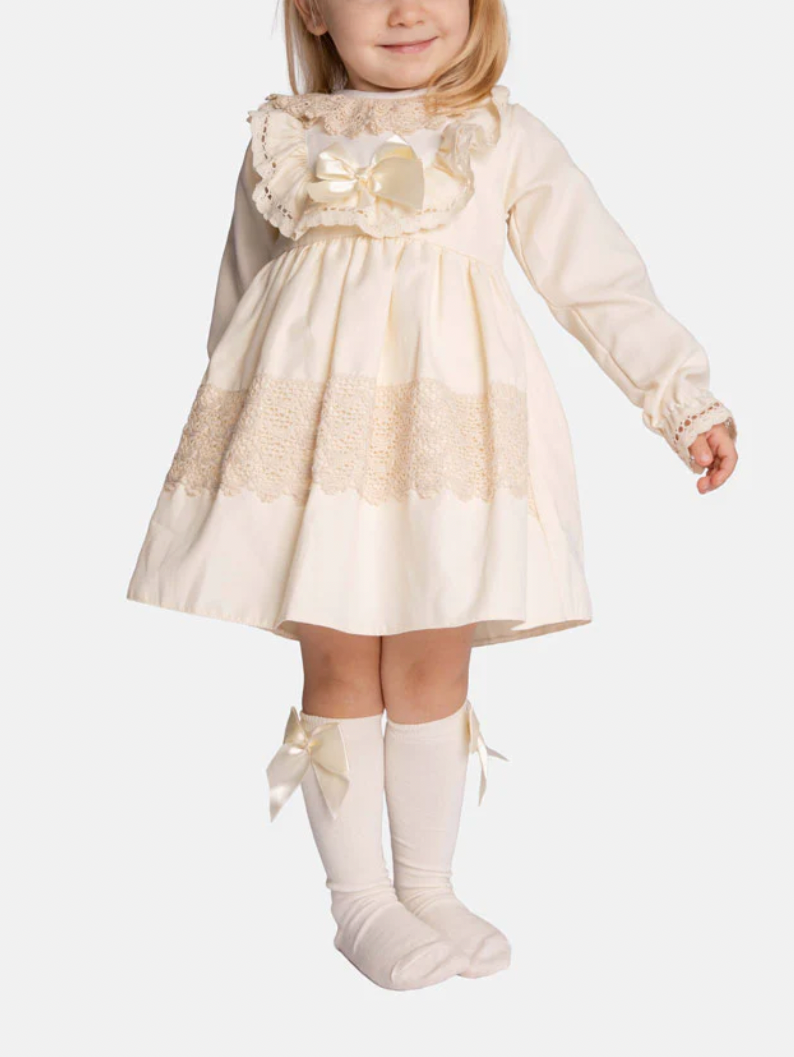Baby Girl Lace Trim Dress - Ivory