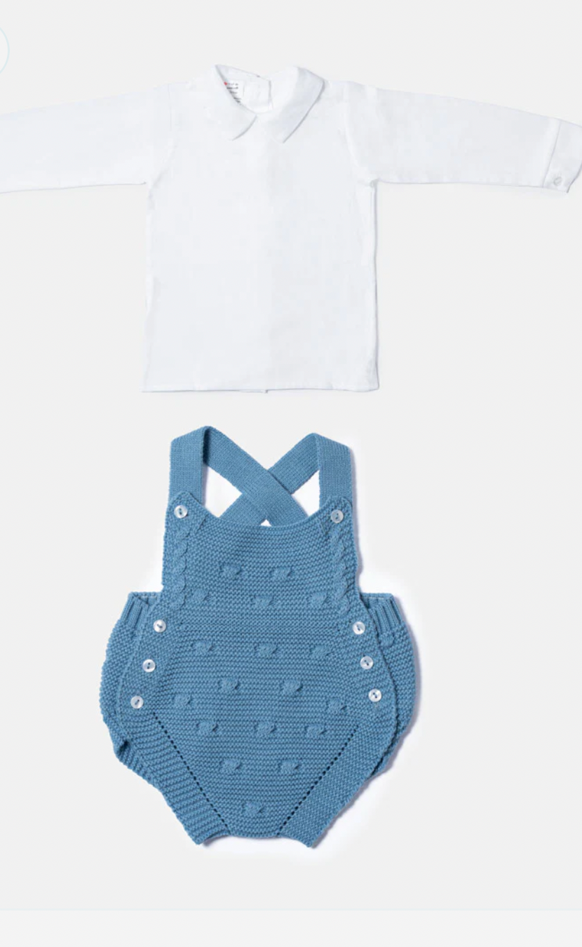 Baby Boy Knitted 2-Piece Knitted Romper & Shirt Set - Blue