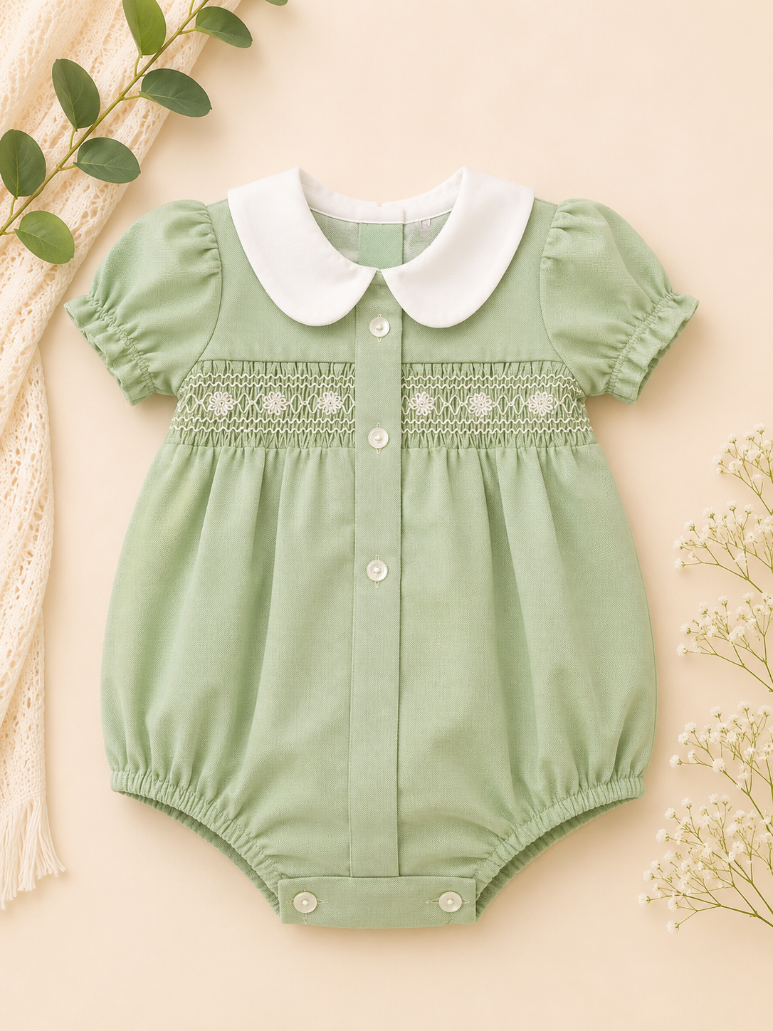 Willow Sage Smocked Romper